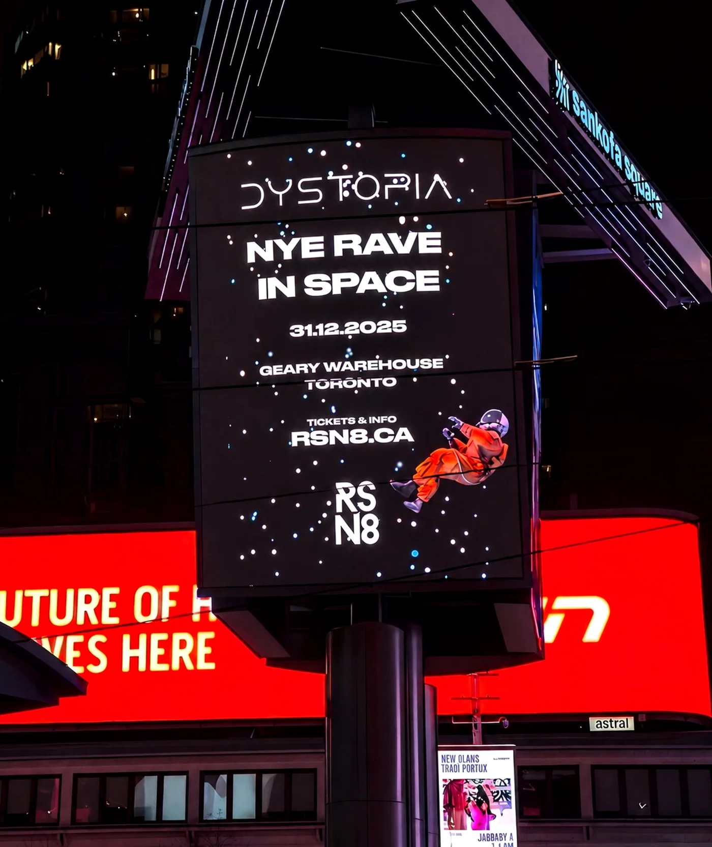 RSN8 DYSTOPIA billboard at Yonge-Dundas Square, Toronto